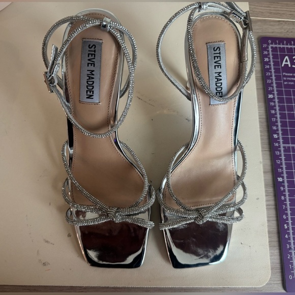 Steve Madden Silver Strappy Heels - Picture 2 of 6